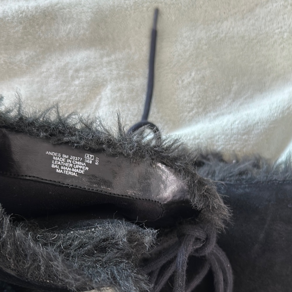 Black Lace Up Mid-Calf Boots with Fur Trim Size 9 - Picture 5 of 11